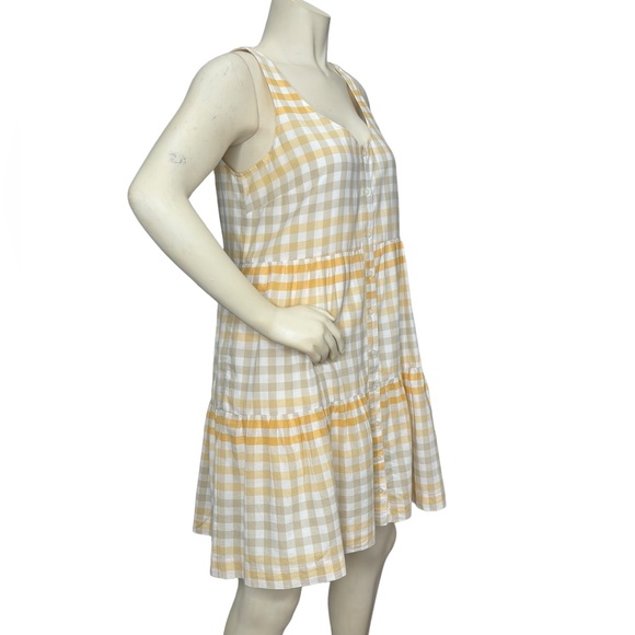 MADEWELL Yellow, White & Gray Plaid Button Down Sleeveless Tiered Ruffle Dress,M - Picture 9 of 16